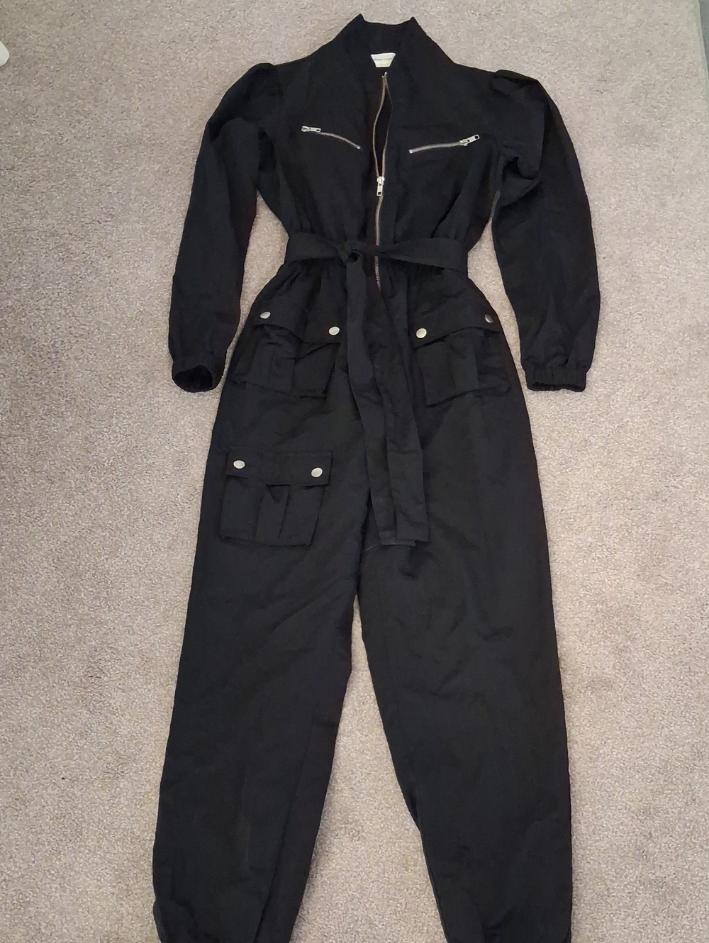 Lovers + Friends Revolve Black Belted Utility Jumpsuit Pockets-Puffed Sleeves XS